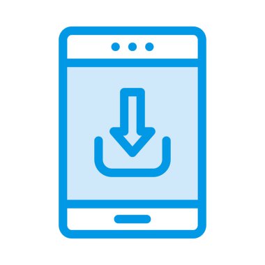 Beyaz arka plan üzerinde izole işareti indirme ile mavi smartphone