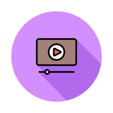 Beyaz arka plan üzerinde izole mor daire içinde video işareti izlerken kahverengi ekran