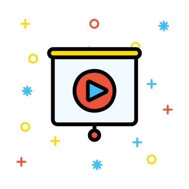 Rengarenk işaretiyle beyaz arka plan üzerinde video sembolü izlerken beyaz kağıt kaydırma