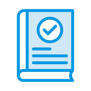 Beyaz arka plan üzerinde izole sağ işareti ile mavi kitap