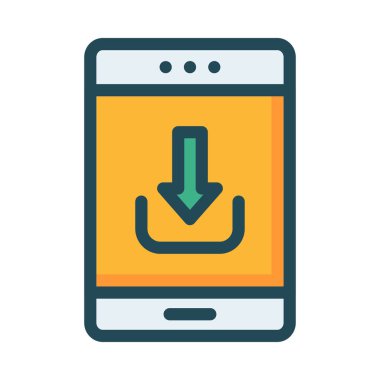 Sarı ekran ve beyaz arka plan üzerinde izole indirme dosya ile Smartphone