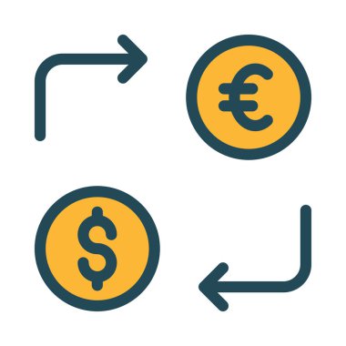 Beyaz arka plan üzerinde izole oklarla sarı Euro ve dolar paraları