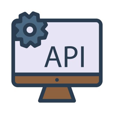 Bilgisayar monitörü ile pembe perde, API ve beyaz arka plan üzerinde izole dişli