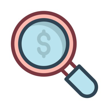 Beyaz arka plan üzerinde izole doları sembolü olan pembe ve mavi Büyüteç