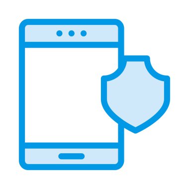 Beyaz arka plan üzerinde kalkan koruma ile mavi smartphone 