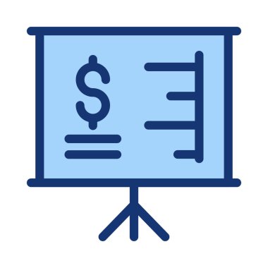 Mavi tanıtım kurulu beyaz arka plan üzerinde izole dolar simgesiyle