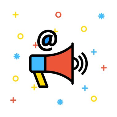 Rengarenk işaretiyle beyaz arka plan sembolü, renkli hoparlör