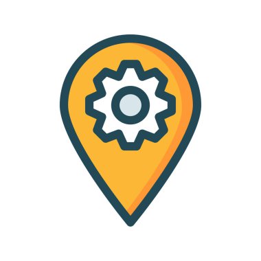 Sarı konumu harita sembol ile dişli üzerinde izole beyaz arka plan