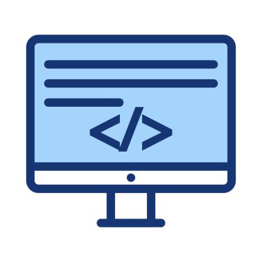 Mavi ekran ve okları etiketi simgesi olan bilgisayar monitörü