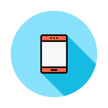 Beyaz arka plan üzerinde izole mavi daire içinde beyaz ekran ile kırmızı smartphone