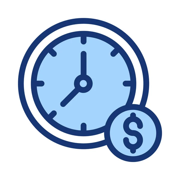 Relógio Azul Com Sinal Dólar Isolado Fundo Branco — Vetor de Stock