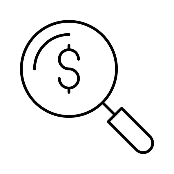 Big Outline Magnifying Glass Dollar Symbol — Stock Vector