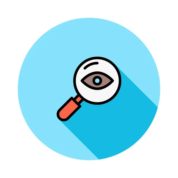 白い背景に分離された青い円で人間の目でカラフルな虫眼鏡 — ストックベクタ