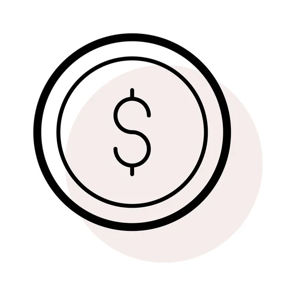 轮廓单美元硬币白色背景与米色阴影 — 图库矢量图片