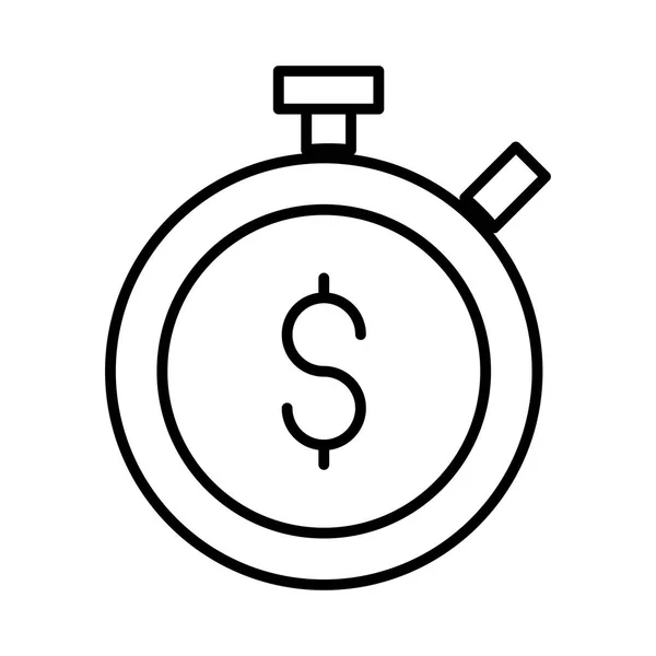 Esquema Cronómetro Con Símbolo Del Dólar Aislado Sobre Fondo Blanco — Vector de stock