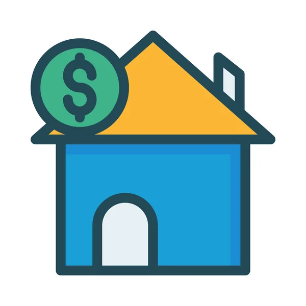Casa Amarela Azul Com Moeda Dólar Verde Isolada Fundo Branco —  Vetores de Stock