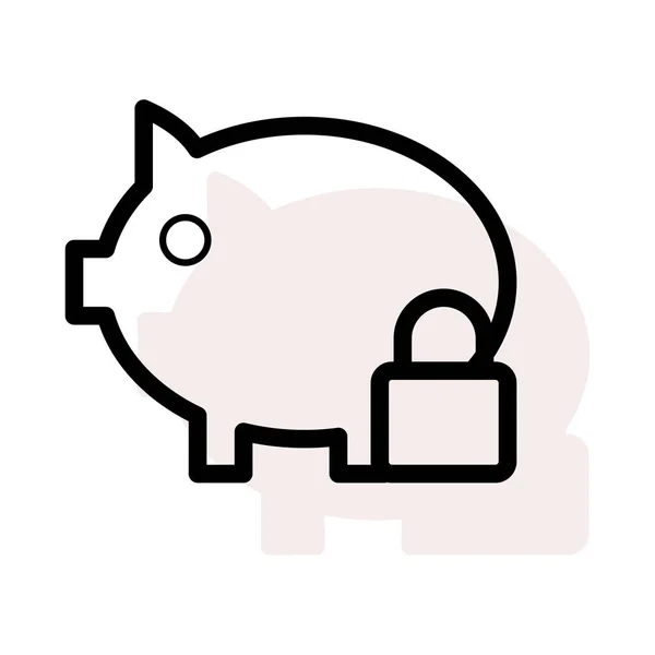 Piggy Bank Lapát Zár Fehér Háttér Árnyék Bézs — Stock Vector