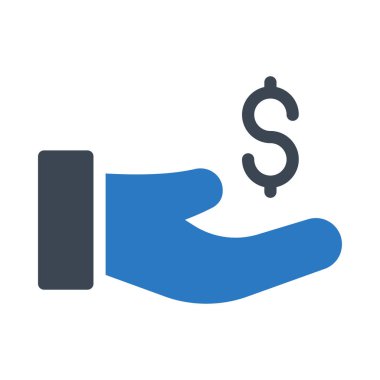 Dolar beyaz arka plan üzerinde izole işareti olan mavi insan eli