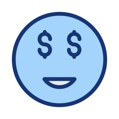 Beyaz arka plan üzerinde izole doları gözleri mavi smilye