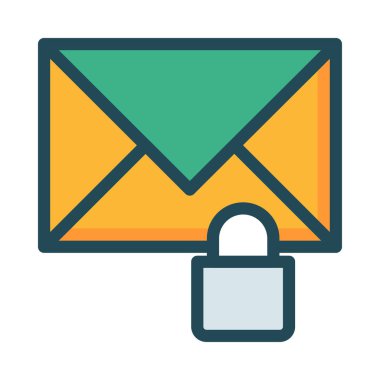 Beyaz arka plan üzerinde izole gri kürek kilidi olan yeşil ve sarı zarf