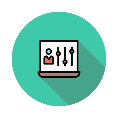 Tablet aygıt ile kişi simgesi ve beyaz arka plan üzerinde izole yeşil daire içinde beyaz ekran ayarları