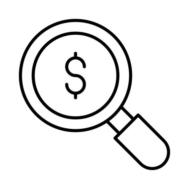 Doları beyaz arka plan üzerinde izole işareti olan Büyüteç