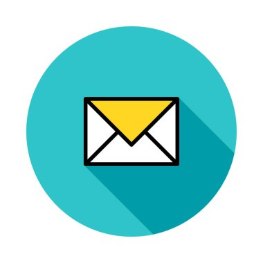 Beyaz arka plan üzerinde izole mavi daire içinde beyaz ve sarı zarf