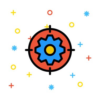 İçinde mavi ve sarı dişli ile kırmızı hedef