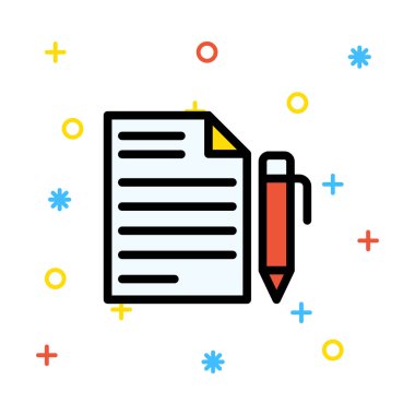 Renkli işaretleri beyaz zemin üzerine kırmızı kalem ile beyaz belge