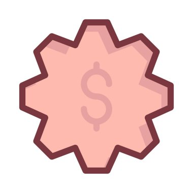 Beyaz arka plan üzerinde izole dolar simgesiyle pembe dişli