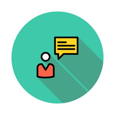 Yeşil daire beyaz arka plan üzerinde izole sarı mesajıyla kırmızı kişi simgesi