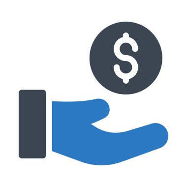 Dolar beyaz arka plan üzerinde izole işareti olan mavi insan eli