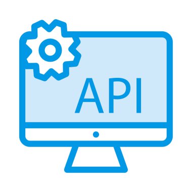 Mavi ekran, API ve beyaz arka plan üzerinde izole dişli bilgisayar monitör