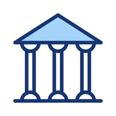 Beyaz arka plan üzerinde izole sütunlarla bina mavi