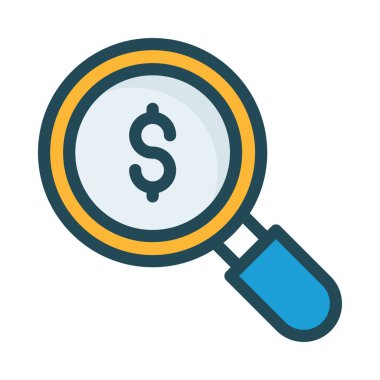 Beyaz arka plan üzerinde izole doları sembolü olan sarı ve mavi Büyüteç