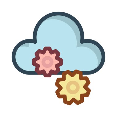 Beyaz arka plan üzerinde izole sarı ve pembe dişli ile mavi bulut