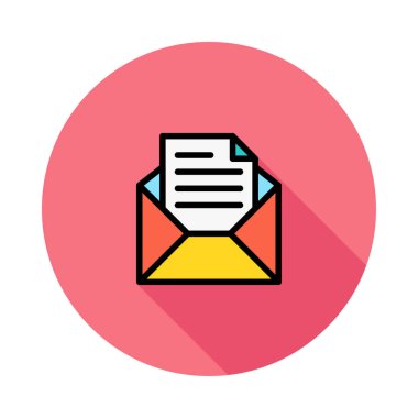 Kırmızı ve sarı zarf pembe daire beyaz arka plan üzerinde izole harf ile