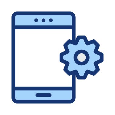 Beyaz arka plan üzerinde izole dişli işareti ile mavi smartphone