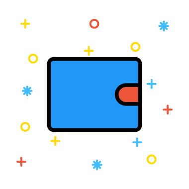 renkli işaretleri beyaz zemin üzerine mavi ve kırmızı cüzdan