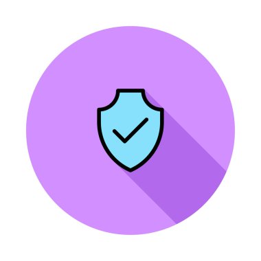 Mavi menekşe daire beyaz arka plan üzerinde izole Onayla işaretiyle kalkan koruma