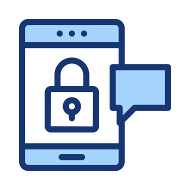 Ekran ve konuşma balonu üzerinde kürek kilit işareti olan mavi smartphone