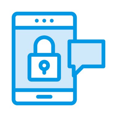 Ekran ve konuşma balonu üzerinde kürek kilit işareti olan mavi smartphone