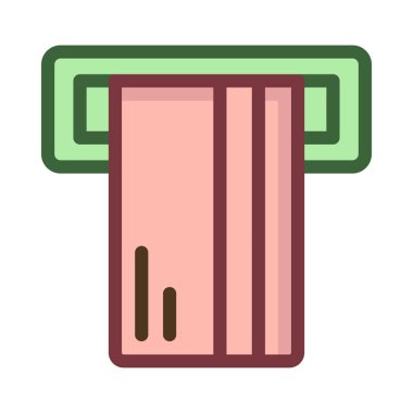 Beyaz arka plan üzerinde izole pembe kredi kartıyla yeşil para makinesi