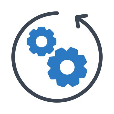 Beyaz arka plan üzerinde izole yuvarlak ok ile mavi ve beyaz dişli