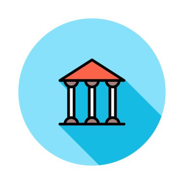 Beyaz arka plan üzerinde izole mavi daire sütunlara ile bina