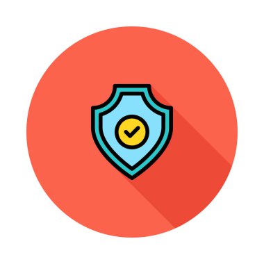 Yeşil ve mavi ile sarı kalkan koruma sembolü beyaz arka plan üzerinde izole kırmızı daire içinde onaylamak