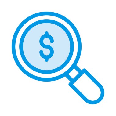 Doları beyaz arka plan üzerinde izole işareti olan mavi Büyüteç