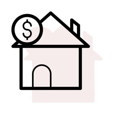 Bej gölge beyaz zemin üzerine dolar para ile anahat ev