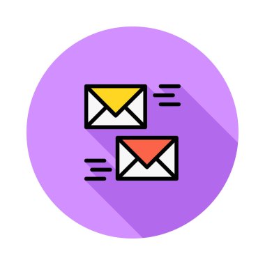 Menekşe daire izole beyaz arka plan üzerinde renkli zarflar