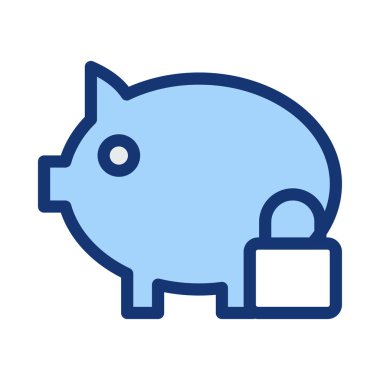 Beyaz arka plan üzerinde izole kürek kilidi ile mavi piggy banka